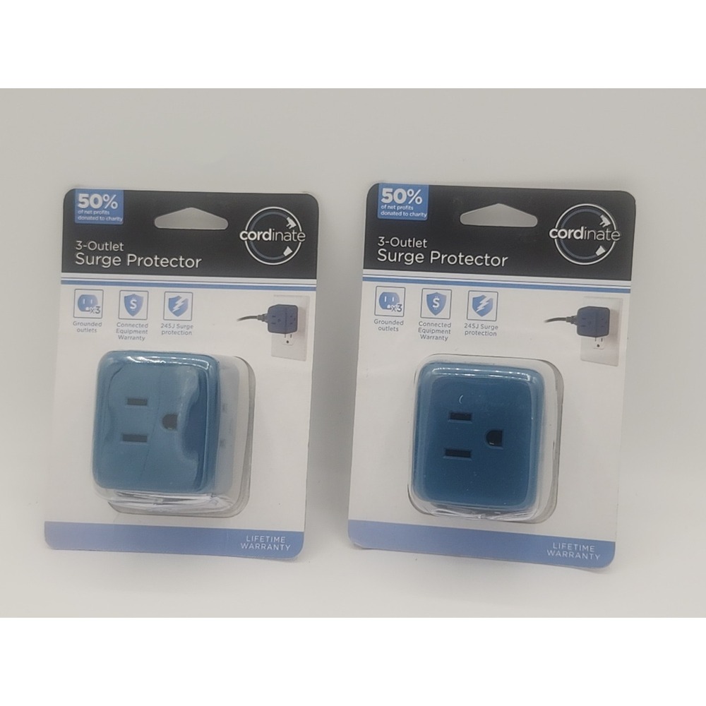 grounded 3 outlet adapter Lot Of 2